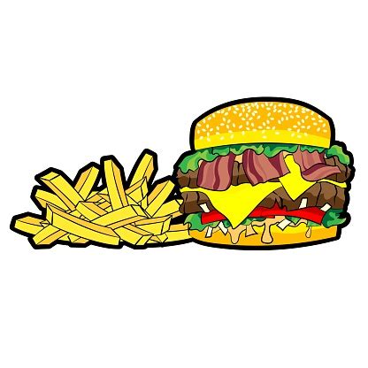 Burger And Chips Vector Stock Illustration - Download Image Now - iStock