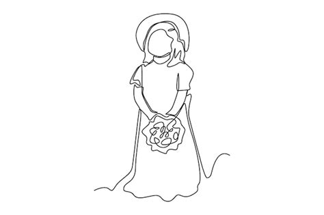 Premium Vector Single One Line Drawing Sweet Girl With Wedding