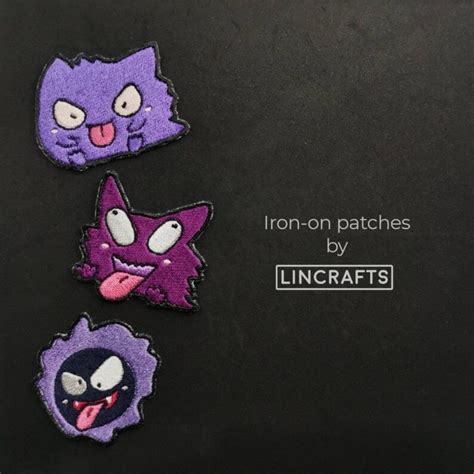 Pokemon Spooky Trio Bro Gengar Haunter And Gastly Iron On Embroidered