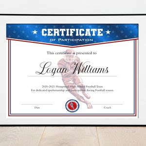 Editable Football Certificate Template, DIY Football Participation ...