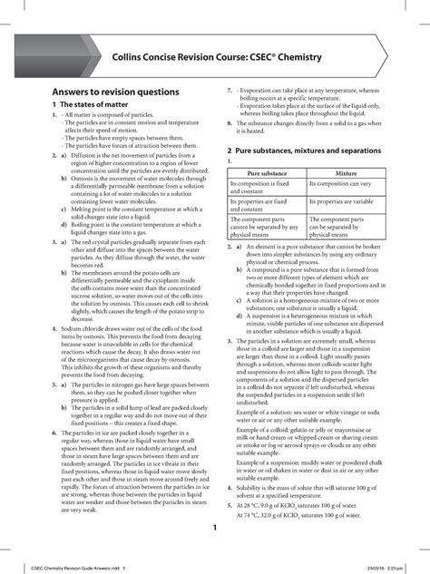 CSEC Chemistry Revision Guide Answers 1 Collins Concise Revision