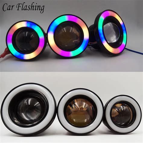 Car Flashing Pair Car Led Rgb Colorful Cob Fog Angel Eyes Head Lamp