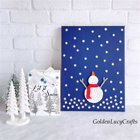 Crochet Wall Art Snowman Catching Snowflakes Goldenlucycrafts