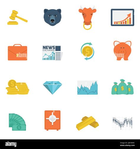 Finance Investment Money Exchange Trading Icons Flat Set Isolated