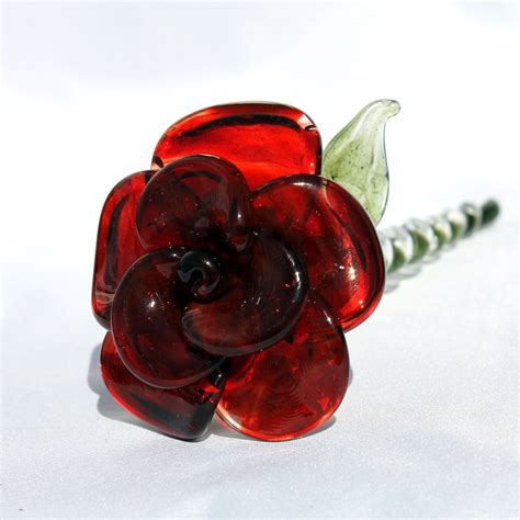 Red Glass Rose Long Stemmed Glass Flower Forever Untamed Rose