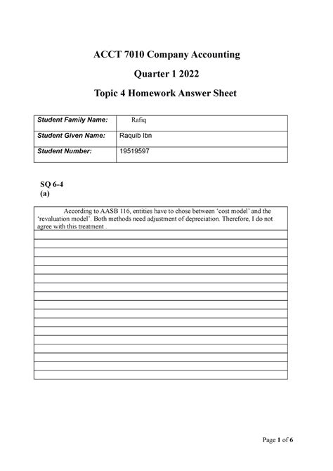 ACCT 7010 Company Accounting Week 6 HW Answer Sheet ACCT 7010 Company