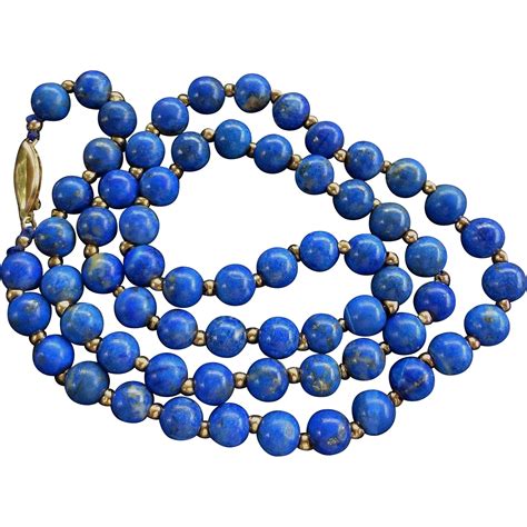 Vintage 14k Light Blue Lapis Lazuli Necklace 25 8 Mm Beads From