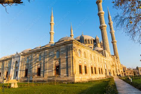 Outdoor view with historical Edirne Selimiye mosque and its magnificent ...