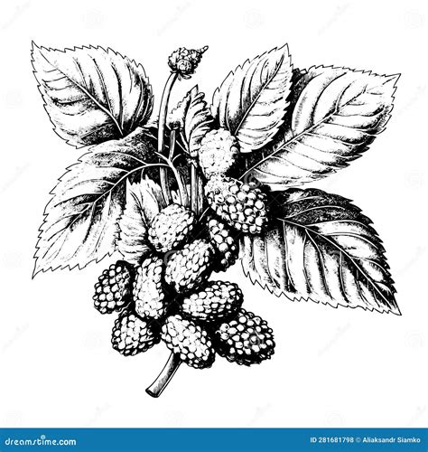 Mulberry Vector Drawing Isolated Hand Drawn Engraved Style