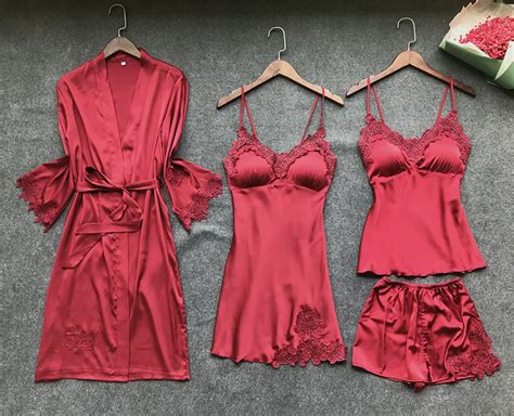 Sexy Women S Robe Gown Sets Lace Bathrobe Night Dress Two Pieces