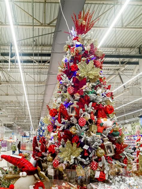 Christmas Market In The Supermarket Christmas Trees Decorations