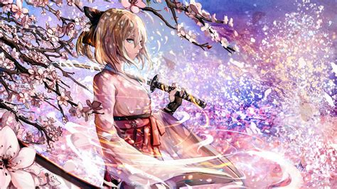 Fategrand Order Girl Saber Sakura Saber Sword 4k Hd Wallpaper