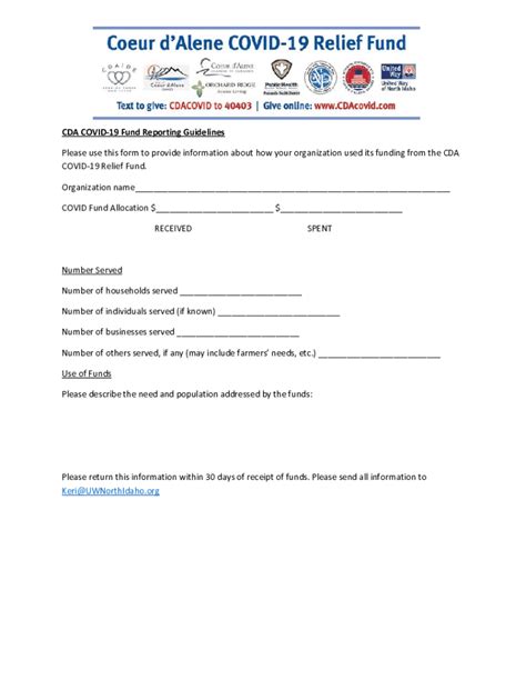 Fillable Online CDA COVID 19 Fund Reporting Guidelines Fax Email Print