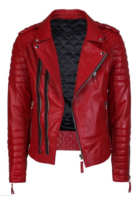 Red Leather Biker Jacket With Quilted Interior Clipart Png All