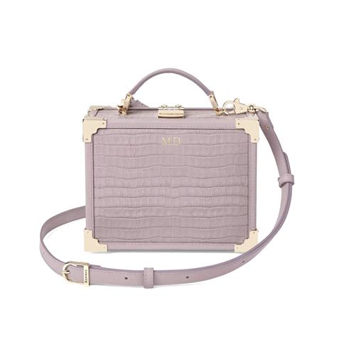 Mini Trunk Clutch In Deep Shine Lilac Small Croc From Aspinal Of London