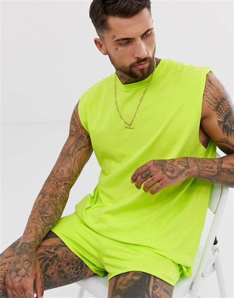 Asos Design Oversized Longline Sleeveless T Shirt In Green Modesens