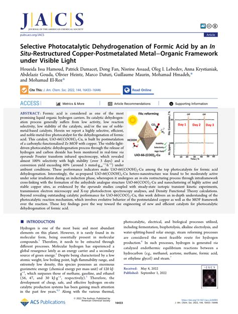 PDF Selective Photocatalytic Dehydrogenation Of Formic Acid By An In