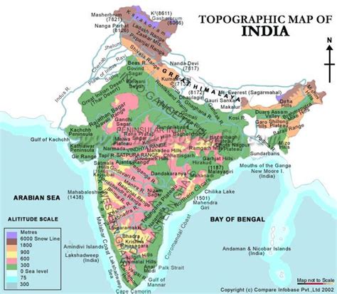 Berge von Indien Karte, Karte von Indien-Berge (Süd-Asien - Asia)