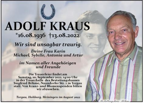 Traueranzeigen Von Adolf Kraus Trauer Anzeigen De