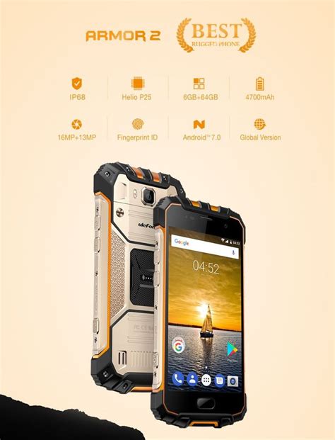 Ulefone Armor 2 Waterproof Ip68 4g Phone W 6gb Ram 64gb Rom Golden