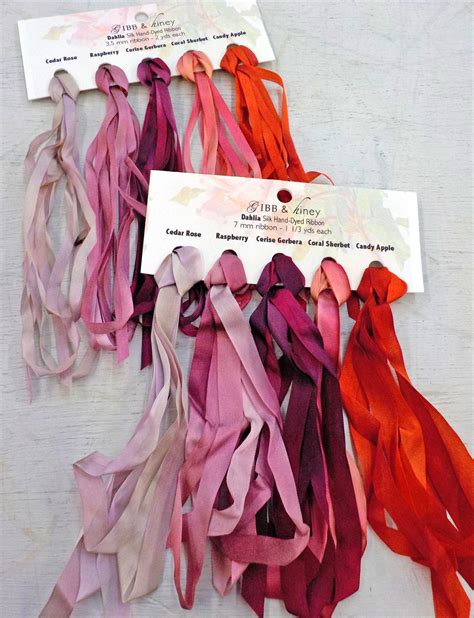 Dahlia Ribbon Set Gibb Hiney Hand Dyed Silk Ribbon 5 Colors 2 Widths