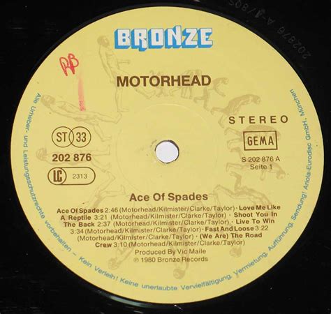 MOTORHEAD Ace Of Spades 12" LP British Heavy Metal Vinyl Album Cover ...