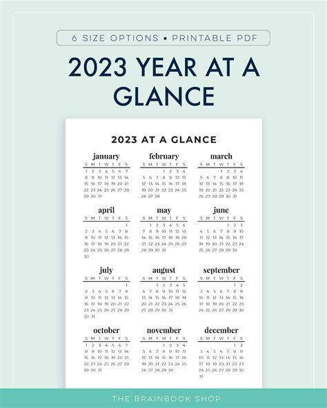 2023 Year At A Glance 2023 Printable Calendar A4 A5 Etsy Australia