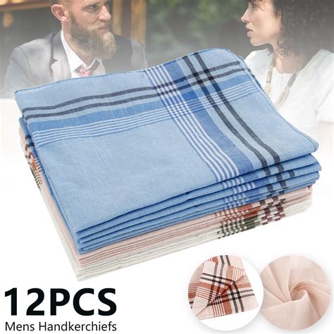 12pcs Mens Pure Cotton Handkerchiefs Stripe Checkered Soft Pocket Square 14 96x14 96inch