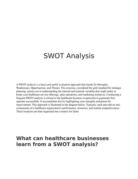 SWOT Analysis N A SWOT Analysis A SWOT Analysis Is A Basic And