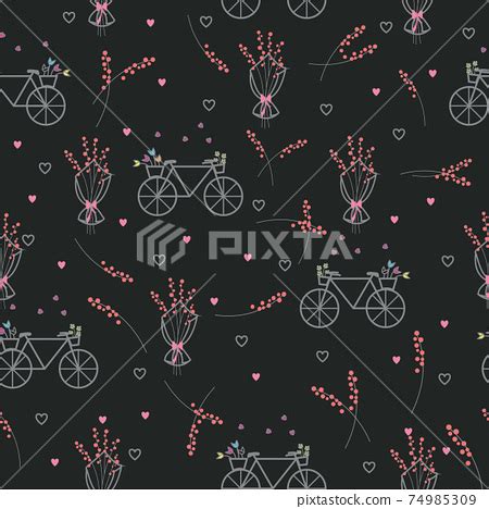 Bicycles And Flower Stems And Bouquet Seamless Stock Illustration