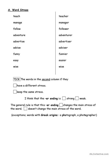 Word Stress English Esl Worksheets Pdf And Doc