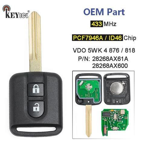 KEYECU Mando A Distancia Para Coche Llave De 433MHz ID46 PCF7946A Chip