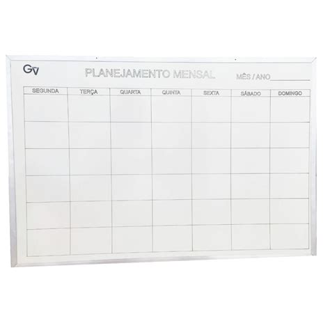 Quadro Branco De Planejamento Mensal X Cm Moldura Madeira Gv Office