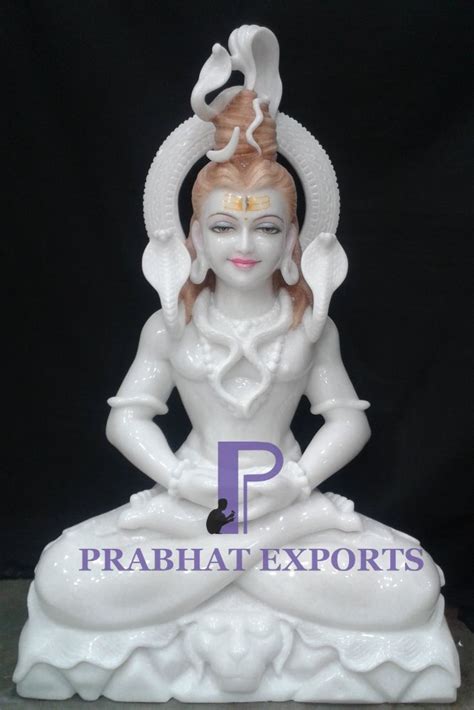 White Painted Lord Shiva Marble Statue For Worship Size Feet To