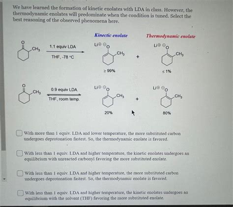 Solved We Have Learned The Formation Of Kinetic Enolates