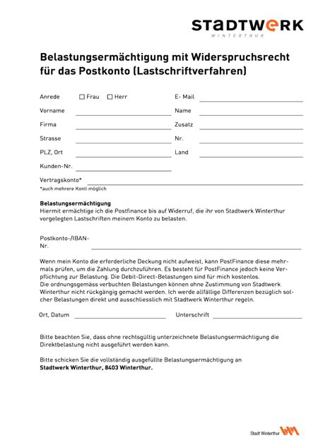 Ausfüllbar Online LSV Formular Post Stadtwerk Winterthur Fax Email