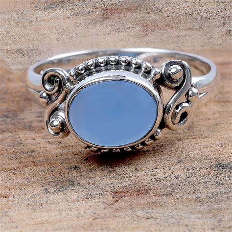 Natürlicher Blauer Chalcedon Ring 925 Sterling Silber Ring Etsy