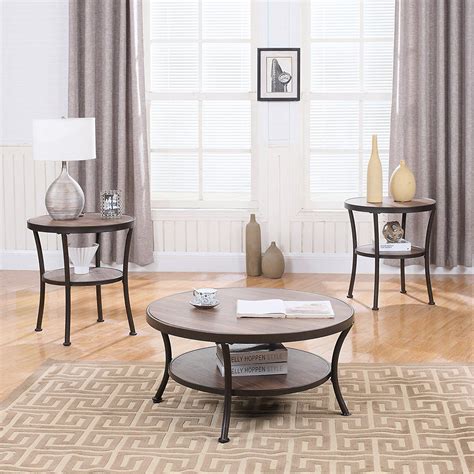 250 Amazon 3 Piece Modern Round Coffee Table And 2 End Tables