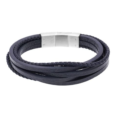 Bracelet Etika En Acier Et Cuir Bleu Ae Br Aelys