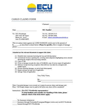 Fillable Online Cargo Claims Form Ecuworldwide Us Fax Email Print