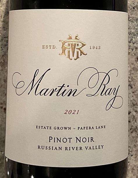 2021 Martin Ray Pinot Noir Papera Lane Usa California Sonoma County