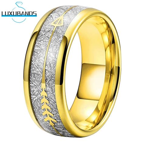 8mm Gold Womens Mens Tungsten Carbide Wedding Ring Rose Arrow