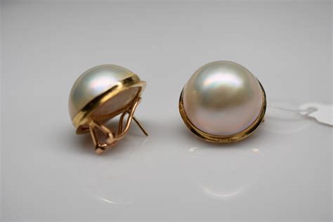 Cultured Mabe Pearl Earrings - 19mm Pearl, 14K Yellow Gold Posts, 14.7 ...