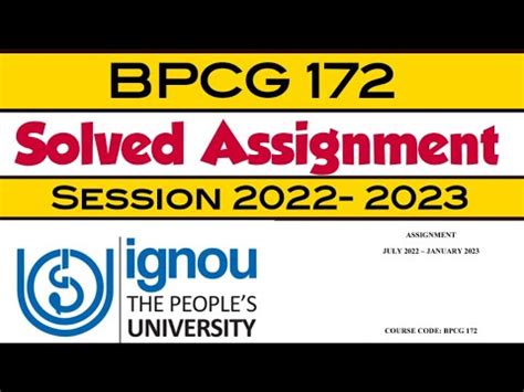 BPCG 172 Solved Assignment Session 2022 2023 IGNOU Ignouassignment