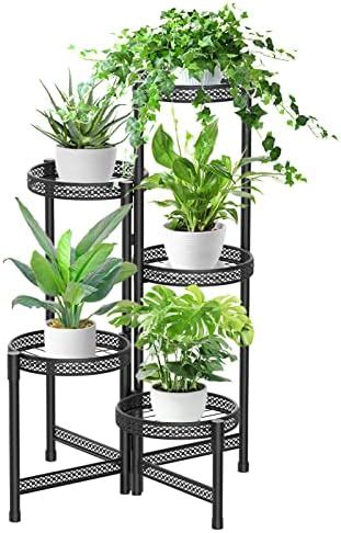 IDavosic Ly 5 Tier Metal Plant Stand For Indoor Outdoor Foldable