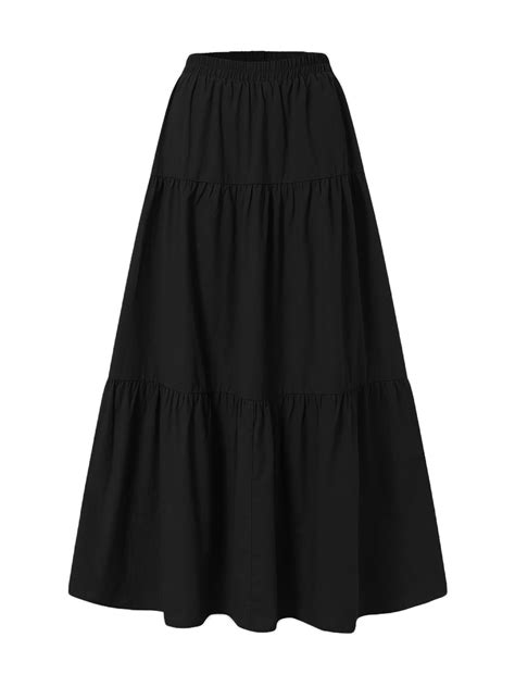 Women Gauze High Waist Long Skirt Vintage A Line Flared Maxi Skirt Plus