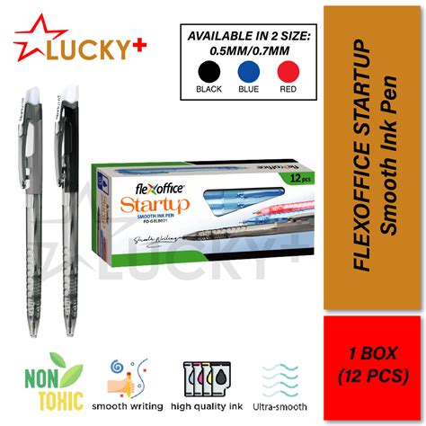 Flexoffice STARTUP Smooth Ink Pen 0 5MM 0 7MM 12 Pcs Box Black Blue