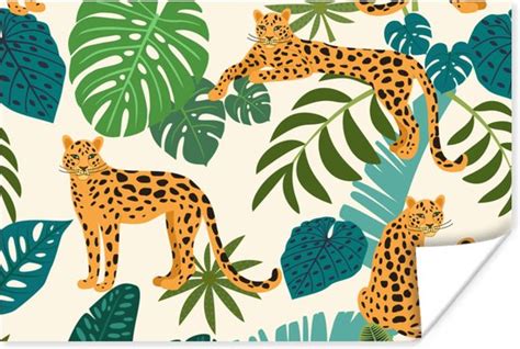 Poster Jungle Luipaard Planten Patroon Meiden Jongens 30x20