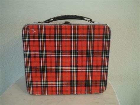 Vintage Red Metal Plaid Lunch Box Etsy Lunch Box Metal Lunch Box