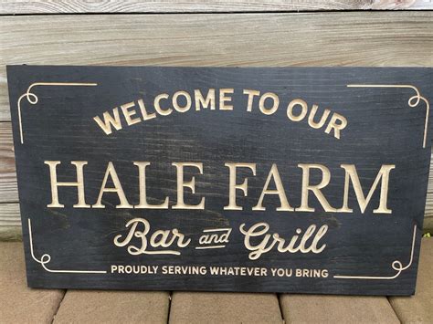 Welcome To Our Backyard Bar And Grill Wooden Carved Sign For Etsy